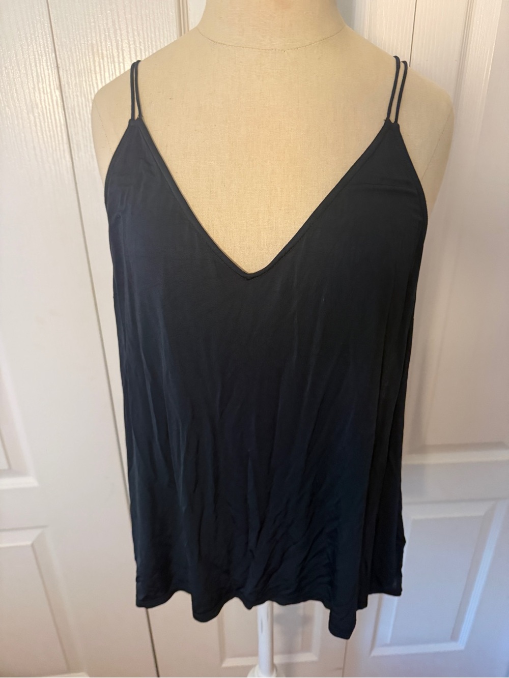 7 For All Mankind Black V-Neck Double Strap Cami